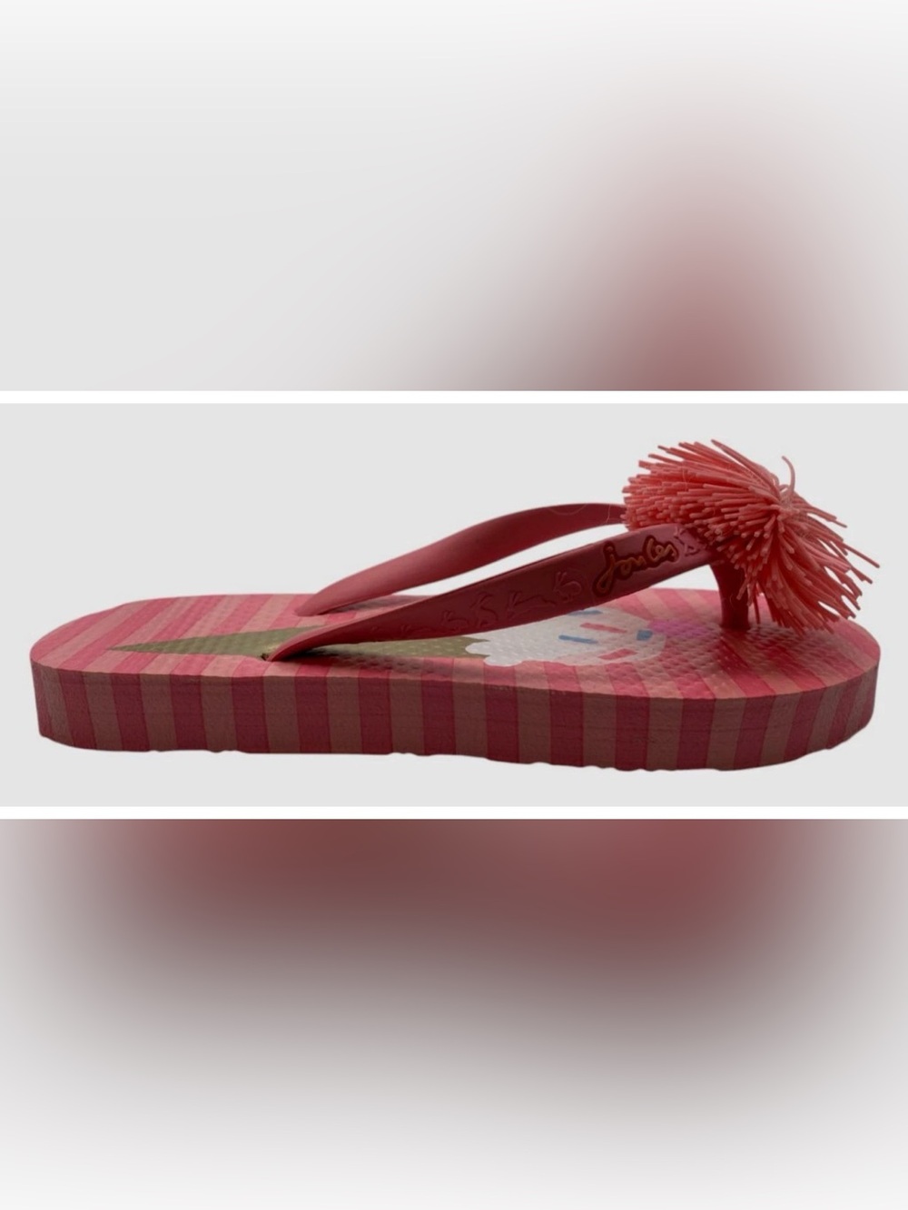 Joules Baby's Girl's Pink Ice Cream Stripe Flip-Flop Sandals Shoes Size 12